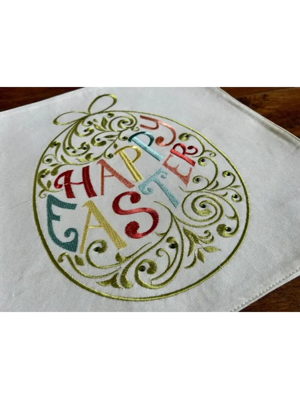 Set of 8 White Cotton Napkins with Embroidered Happy Easter Design